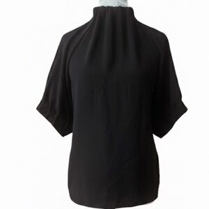 OAK Classic High Neck Crepe Black Blouse Size Small EUC!